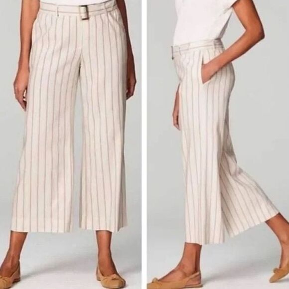 J. Jill Linen Stretch Striped Wide-Leg Pants In Barleymult - Picture 1 of 12